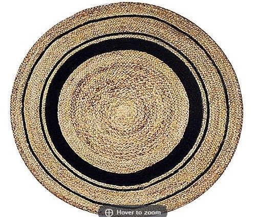 Photo 1 of 38" Jute Braided Contemporary Style Black and Natural Brown Round