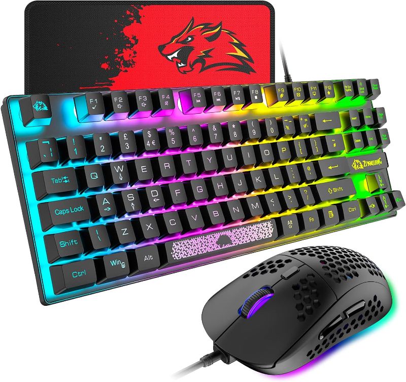 Photo 1 of ZIYOU LANG T2Pro 75% Wired Mechanical Feel Keyboard and 6400 DPI Optical Mouse Combo,Compact Rainbow Backlit PC Gaming Keyboard,65g Lightweight Honeycomb Mouse &Pad for Gamer/Win/Mac/Laptop(Black)
