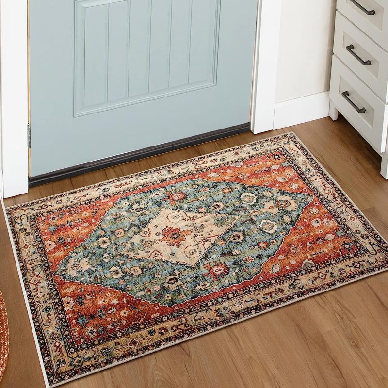 Photo 1 of 
Lahome Boho Tribal Area Rug - 2x3 Persian Distressed Small Entryway Rug Doormat Bohemian Faux Wool Non-Slip Washable Low-Pile Floor Carpet for Indoor Front