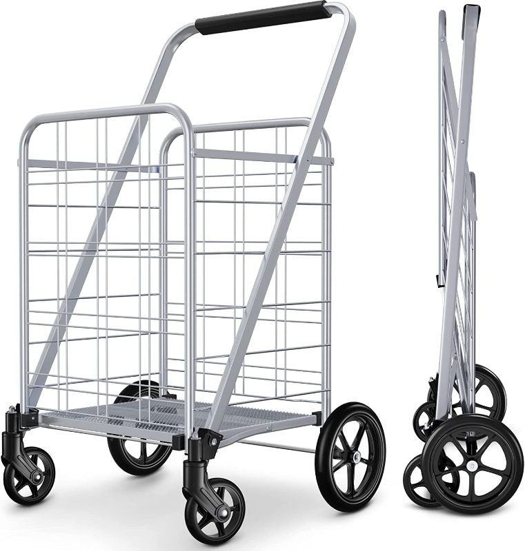 Photo 1 of 
winkeep Newly Released Grocery Utility Flat Folding Shopping Cart with 360° Rolling Swivel Wheels Heavy Duty & Light Weight Extra Large Utility Cart