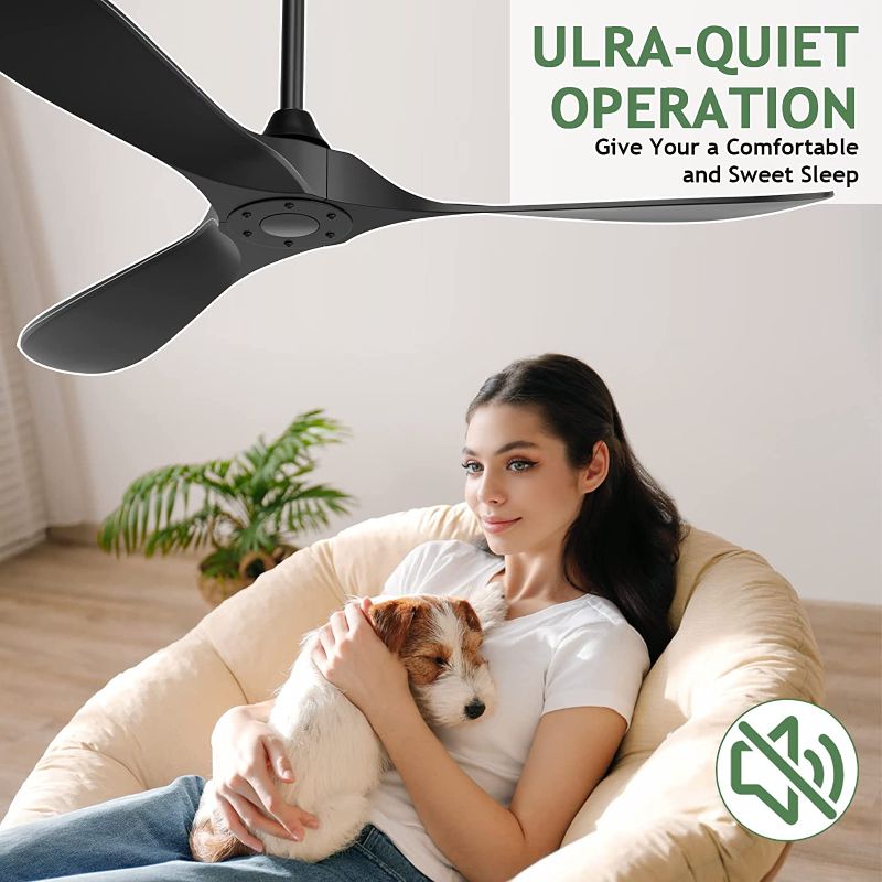 Photo 1 of lack Ceiling Fan, Modern Ceiling Fans with Remote, Indoor/Outdoor Ceiling Fans for Patios Farmhouse Bedroom, 52", Matte Black