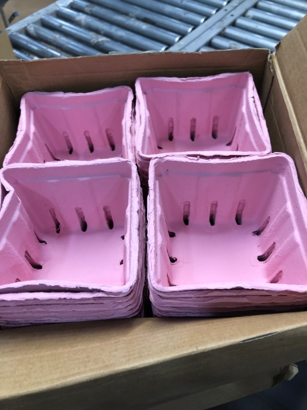 Photo 2 of 150 Pack Molded Pulp Fiber Berry Baskets, 4.3 x 4.3 x 3 Inch 1 Pint Produce Vented Containers Strawberry Fruit Baskets for Vegetable Food Farmer Market Grocery Stores, Pink