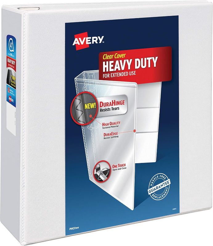 Photo 1 of Avery Heavy Duty View 3 Ring Binder, 4" One Touch Slant Ring, Holds 8.5" x 11" Paper, 1 White Binder (79704) 4" 1 Pack