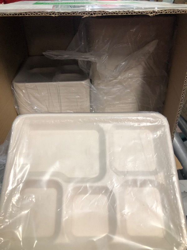 Photo 2 of [500 Pack] 5 Compartment Trays, 100% Compostable Paper Plate tray, School Bagasse