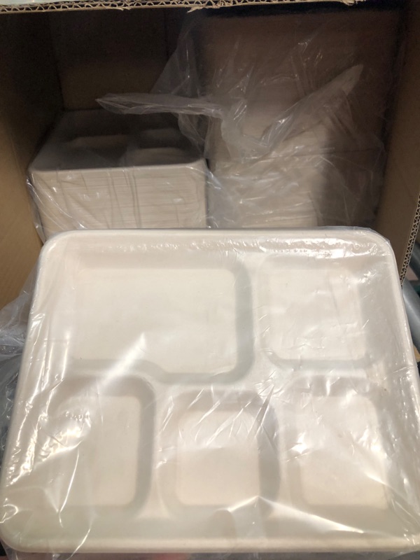 Photo 3 of [500 Pack] 5 Compartment Trays, 100% Compostable Paper Plate tray, School Bagasse