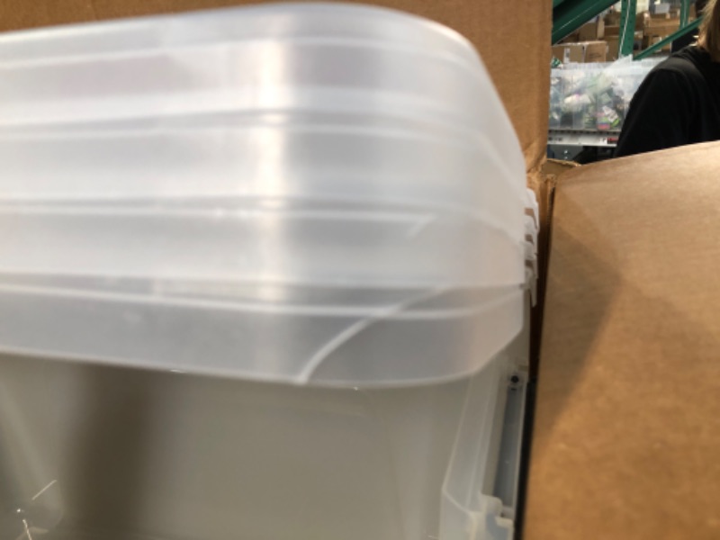 Photo 3 of **DAMAGED**IRIS USA 72 Qt. Plastic Storage Bin Tote Organizing Container with Durable Lid and Secure Latching Buckles, Stackable and Nestable, 4 Pack, Crystal Clear 72 Qt. - 4 Pack, Crystal Clear