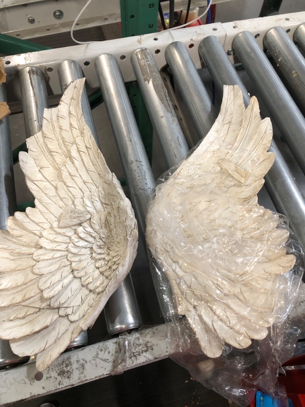 Photo 2 of ***MISSING BROKEN PARTS** WHW Whole House Worlds Grand Tour Angel Wings, Vintage Style, Set of 2, Antique White, Artisinal Design, Hand Crafted, Bas Relief Sculptures, 21.75 Inches Tall