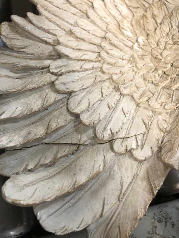 Photo 6 of WHW Whole House Worlds Grand Tour Angel Wings, Vintage Style, Set of 2, Antique White, Artisinal Design, Hand Crafted, Bas Relief Sculptures, 21.75 Inches Tall