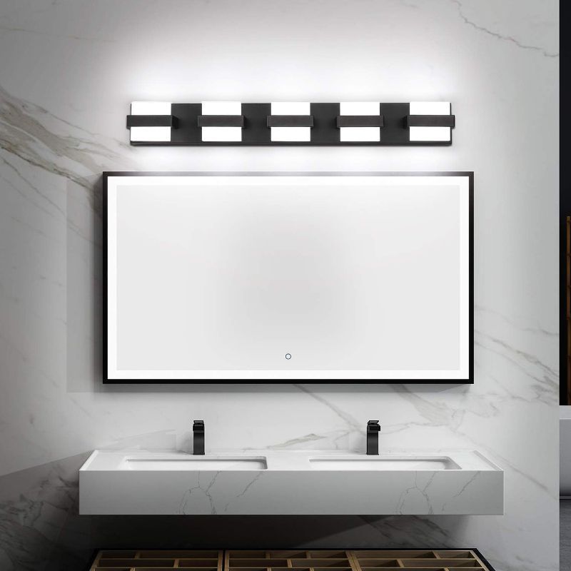Photo 1 of [READ NOTES]
SOLFART Dimmable Modern Bathroom Vanity Lights 5 Lights LED Over Mirror Fixture Acrylic Black Wall Light
