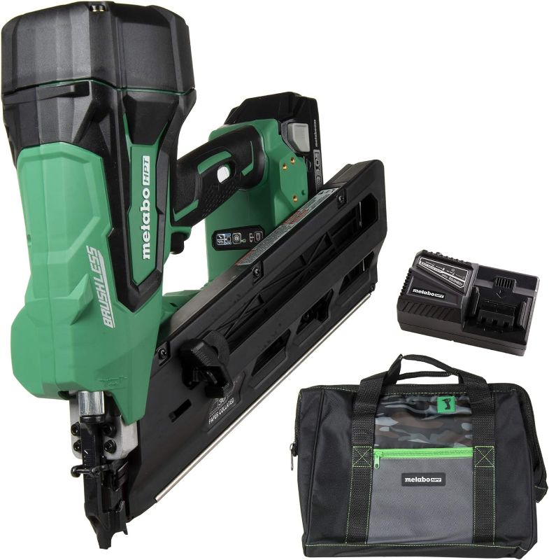 Photo 1 of ***CHARGER NON-FUNCTIONAL, UNABLE TO TEST BATTERY OR NAILER** Metabo HPT Cordless Framing Nailer Kit with Framing Nails w/ Framing Nails