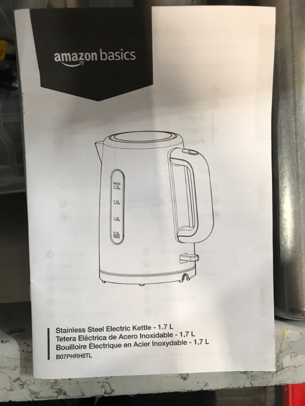 Photo 4 of Amazon Basics Stainless Steel Fast, Portable Electric Hot Water Kettle for Tea and Coffee, 1.7-Liter, Black and Sliver