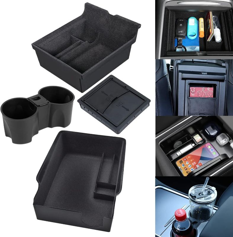 Photo 1 of CYBERBEANS Trunk Storage Bins For Tesla Model Y,Center Console And Armrest Organizer Tray,Cup Holder,Waterproof 