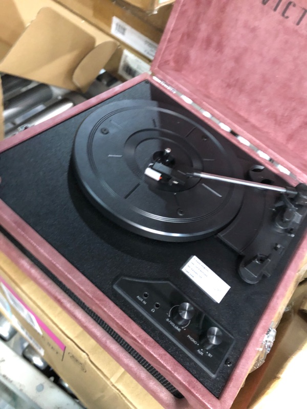 Photo 3 of Victrola Parker Bluetooth Suitcase Record Player with 3-Speed Turntable, Lambskin Dusty Rose (VSC-580BT-LDR)