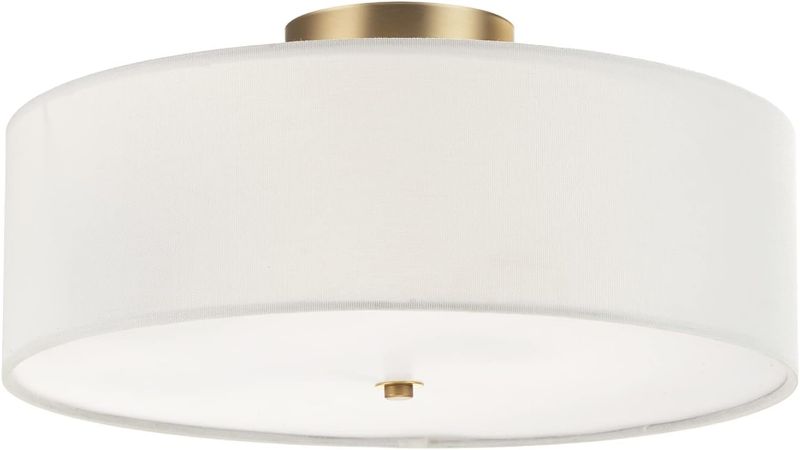 Photo 1 of **DENTED, BENT, MISSING HARDWARE, PARTS ONLY** Globe Electric 60998 2-Light Flush Mount Ceiling Light, Matte Brass