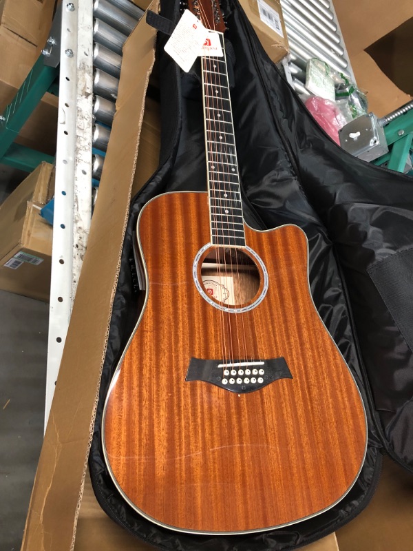 Photo 1 of USED - Vangoa 12 String Guitar, Acoustic-electric Dreadnought Cutaway Guitar Bundle, Sapele Body, Natural, Gloss(VA21CE NT12) Sapele Top