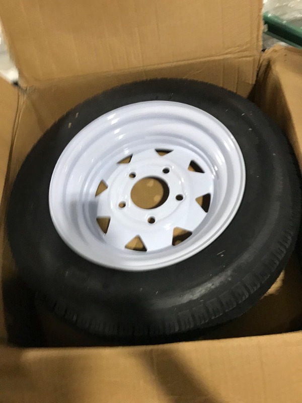 Photo 1 of 2-Pk Trailer Tire On Rim ST205/75D15 F78 205/75 LRC 5 Lug White Spoke Wheel