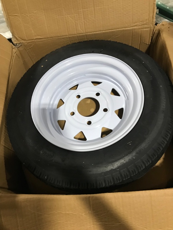 Photo 4 of 2-Pk Trailer Tire On Rim 4.80-12 LRC 5 Lug White Spoke Wheel