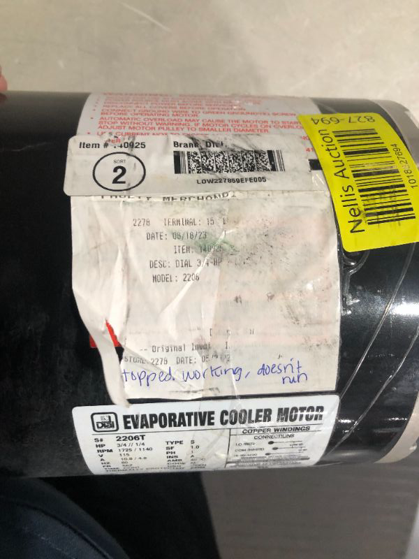 Photo 4 of [NOTES] Dial 2-Speed 1/2 HP 115- Volt Permanently Lubricated Evaporative Cooler Motor