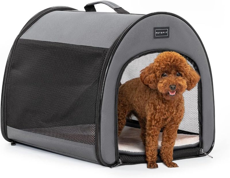 Photo 1 of Petsfit Portable Dog Crate, Arch Design Escape Proof Collapsible Soft Sided Dog Crate Dog Kennel 16" Lx19 Wx16 H, Grey