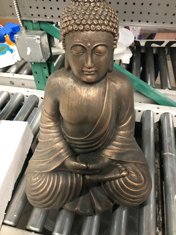 Photo 2 of **FACE SCRATCHED** Glitzhome MGO Meditating Buddha Statue, 19 Inch Tall, Bronze