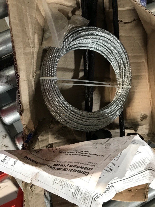 Photo 2 of Tie Down 59075 Galvanized Cable (Includes 4 Anchors, 8 Clamps, 100 Feet Galvanized Cable), Pack , Black