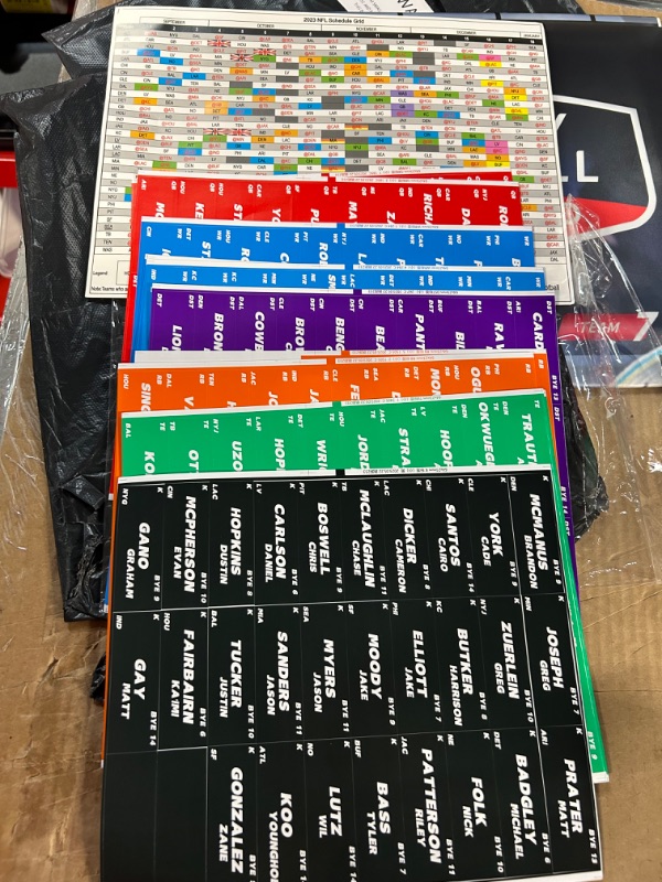 Photo 1 of Fantasy Football Draft Board 2023-2024 Kit - XL Fantasy Football Draft Board 3.2 x 2.66 Feet- 500+ Player Stickers - 12 Team x 20 Rounds, 6PK