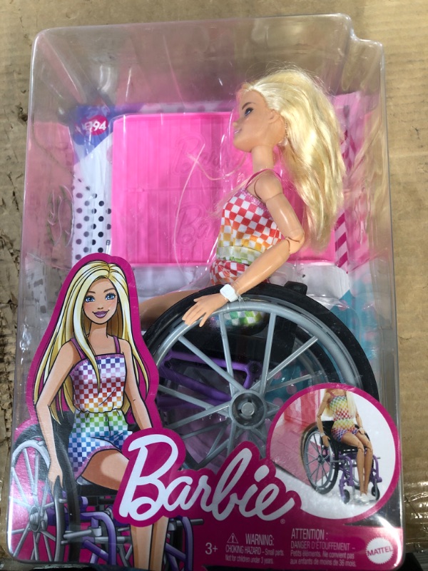 Photo 2 of Barbie Fashionistas Doll #194 with Wheelchair and Ramp, Straight Blonde Hair and Rainbow Romper with Accessories