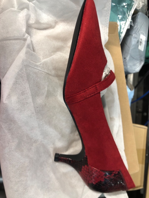 Photo 1 of Women's Kitten Heels Pumps Dressy Low Heel Closed Pointed Toe Office Work Wedding Dress Shoes 71/2 RED