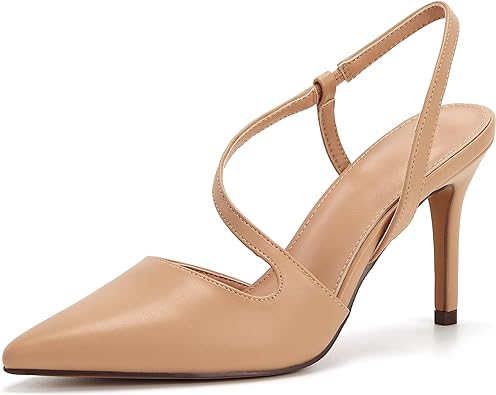 Photo 1 of Jauoop Women's Pointed Toe High Heel Pumps Slingback 8 Khaki