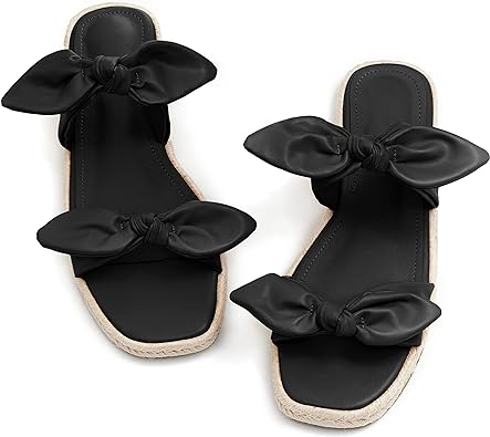 Photo 1 of LAICIGO Womens Square Open Toe Slide Sandals Bow Knot Slip-on Slingback Black 9