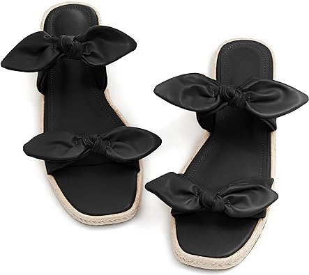 Photo 1 of LAICIGO Womens Square Open Toe Slide Sandals Bow Knot Slip-on Slingback Black 7.5