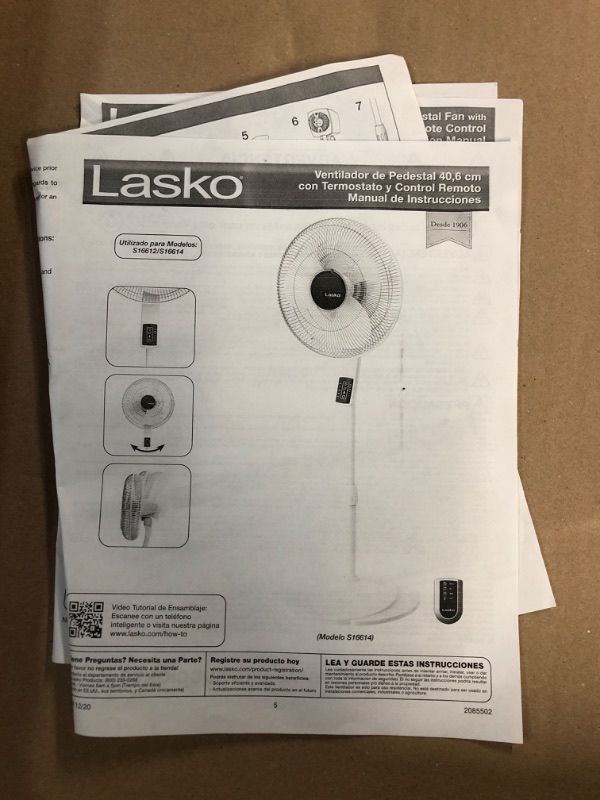 Photo 4 of (USED)Lasko S16612 Oscillating 16? Adjustable Pedestal Stand Fan with Timer, Remote, Black 