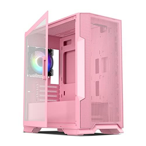 Photo 1 of Vetroo M03 Compact Computer Case Micro ATX Mini ITX All Pink Gaming PC Case Rear 120mm ARGB Fan Pre-Installed Door Opening Tempered Glass Side Panel 