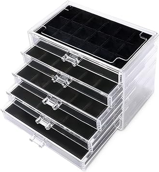 Photo 1 of Frebeauty Acrylic Jewelry Organizer,Earring Organizer Box with 5 Drawers Clear Jewelry Box with Velvet Trays