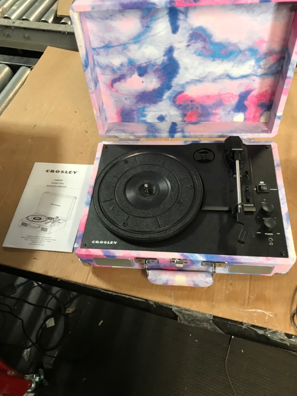 Photo 3 of Crosley CR8005F-TD Cruiser Plus Vintage 3-Speed Bluetooth in/Out Suitcase Vinyl Record Player Turntable, Tye-Dye Bluetooth In/Out Tye-Dye