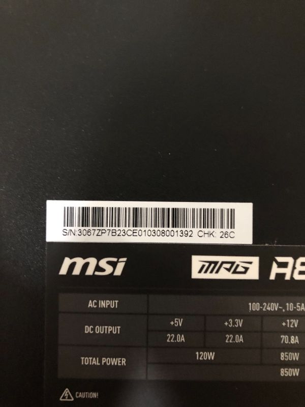 Photo 8 of MSI MPG A850G PCIE 5 & ATX 3.0 Gaming Power Supply 80 Plus Gold Certified 850W