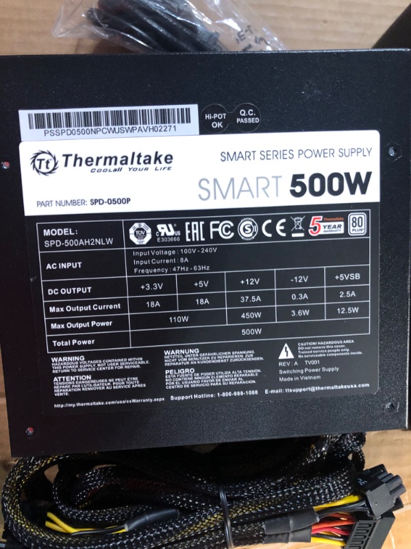 Photo 6 of Thermaltake Smart 500W 80+ White Certified PSU, Continuous Power with 120mm Ultra Quiet Cooling Fan, ATX 12V V2.3/EPS 12V Active PFC Power Supply PS-SPD-0500NPCWUS-W 