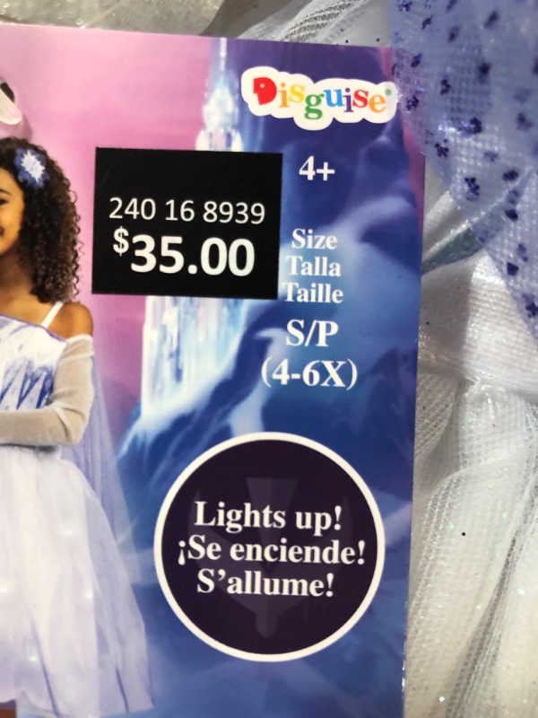 Photo 2 of Kids&#39; Disney Frozen Elsa Deluxe Light Up Halloween Costume Dress with Headpiece S (4-6x)