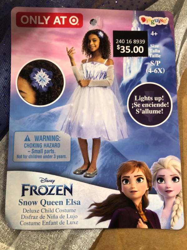 Photo 3 of Kids&#39; Disney Frozen Elsa Deluxe Light Up Halloween Costume Dress with Headpiece S (4-6x)