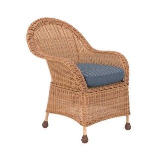 Photo 1 of allen + roth Serena Park Set of 2 Wicker Light Brown Steel Frame Stationary Dining Chair(s) with Blue Cushioned Seat
