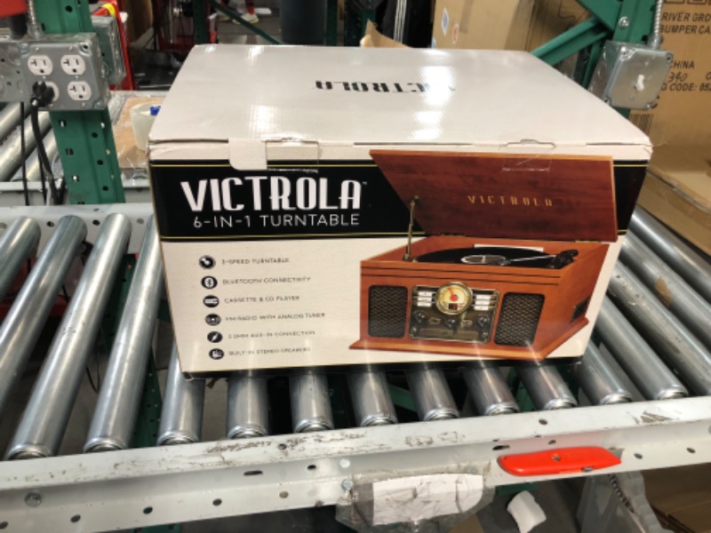 Photo 10 of Victrola Nostalgic 6-in-1 Bluetooth Record Player & Multimedia Center with Built-in Speakers - 3-Speed Turntable, CD & Cassette Player, FM Radio | Wireless Music Streaming | Mahogany 