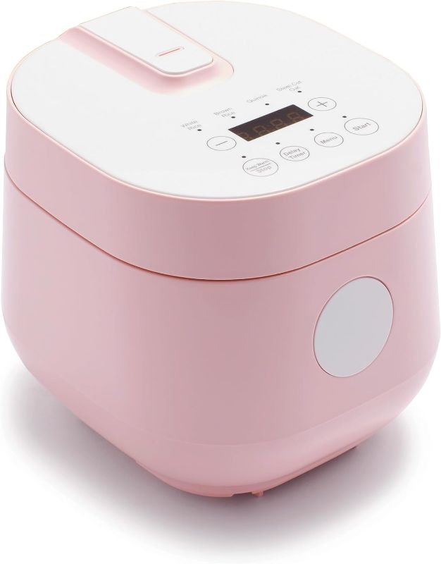 Photo 1 of **POWERS ON**
GreenLife Healthy Ceramic Nonstick 4-Cup Rice Oats and Grains Cooker, PFAS-Free, Dishwasher Safe Parts, Pink
