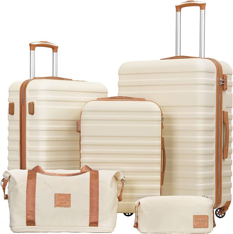 Photo 1 of **SEE NOTES**
Coolife Luggage Sets Suitcase Set 3 Piece Luggage Set Carry On Hardside Luggage with TSA Lock Spinner Wheels (White, 5 piece set) White 5 piece set