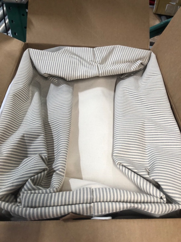 Photo 1 of **USED/SLIGHTLY DIRTY**
Hinwo 70L Extra Large Capacity Storage Basket with Handles, Canvas Fabric Storage Bin, Rectangle, 22 x 15 inches/ Thickened Grey Stripe