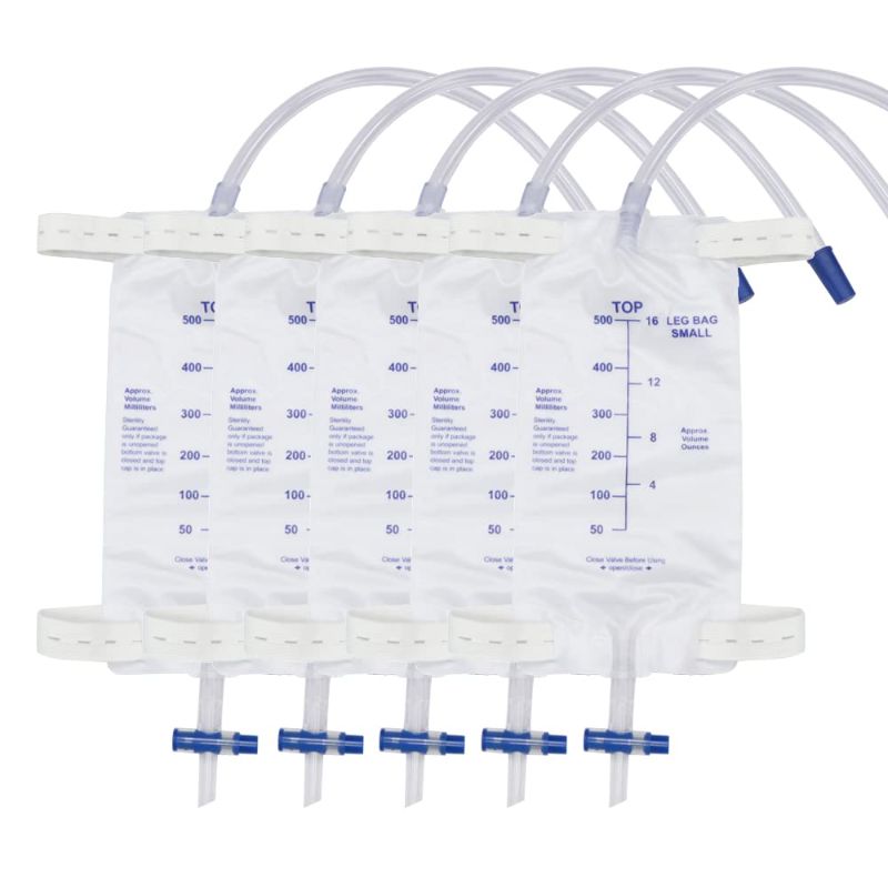 Photo 1 of 5 Pack 500ml Leg Bag Urinary Drainage Bag, Urine Collection Bag Drain Bag with 2 Straps, Anti-Reflux Valve