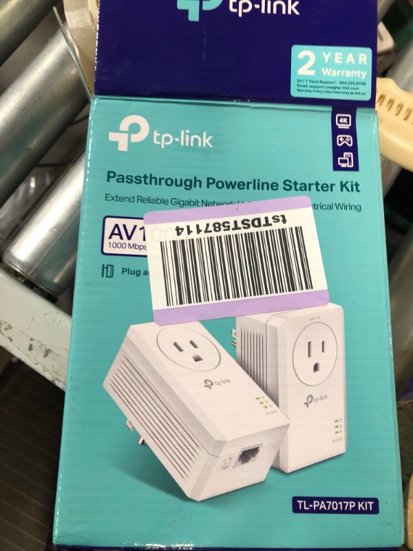 Photo 2 of TP-Link AV1000 Powerline Ethernet Adapter(TL-PA7017P KIT)- Gigabit Port, Plug and Play, Extra Power Socket for Additional Devices, Ideal for Smart TV