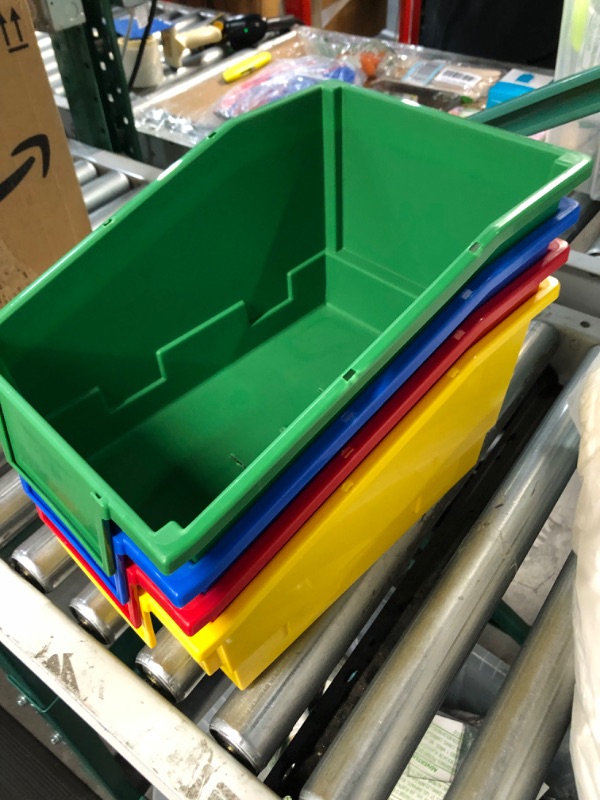 Photo 3 of Really Good Stuff - 161983 Large Plastic Labeled Book and Organizer Bin for Classroom or Home Use – Sturdy Plastic Book Bins in Fun Primary Colors – (Set of 4)