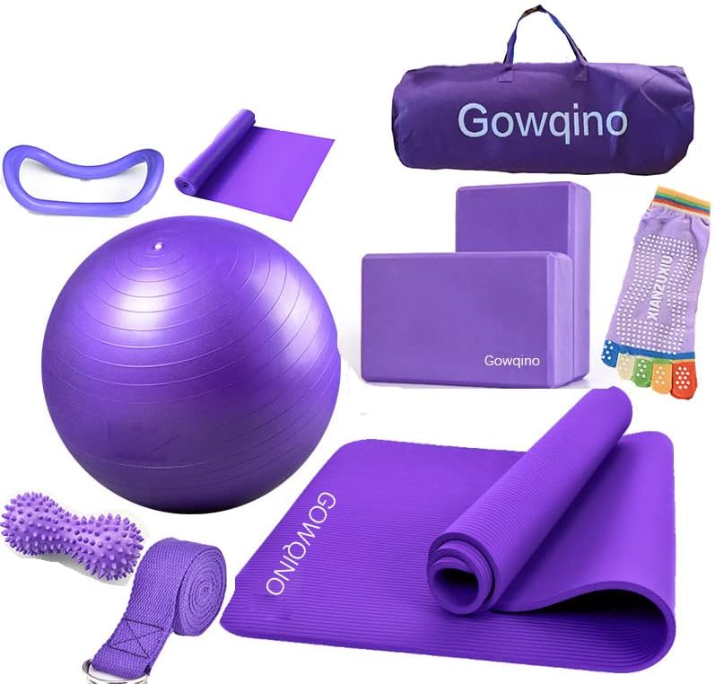 Photo 1 of **SEE NOTES**
Gowqino 11 Piece Yoga Mat Set,10mm Thick Yoga Mat,Yoga Blocks 2 Pack,Yoga ball 55cm with Foot Pump, Yoga Strap,Resistance Band,Yoga sock,Massage ball,Yoga Ring,Yoga bag-for Home & Outdoor Fitness
