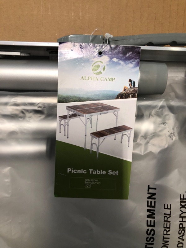 Photo 4 of **DENTS, HOLES, SCRATCHES** ALPHA CAMP 3-Piece Folding Camping Table with Bench Set,4FT 