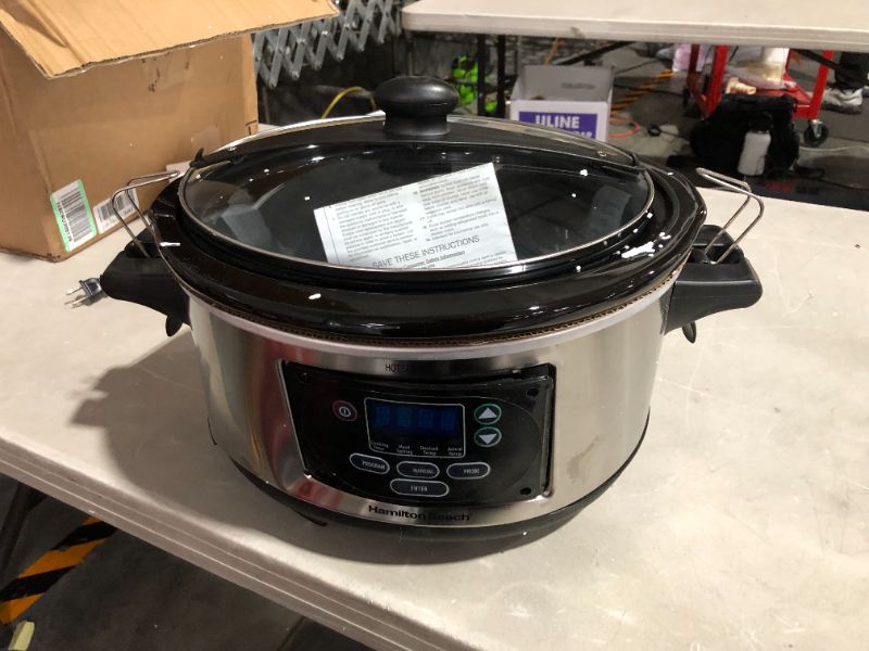 Photo 2 of ***MAJOR DAMAGE - SEE NOTES***
Hamilton Beach Portable 6-Quart Set & Forget Digital Programmable Slow Cooker with Lid Lock